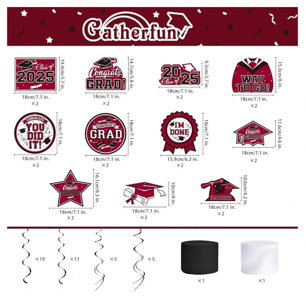 Graduation Party Decoration Set - Maroon and White